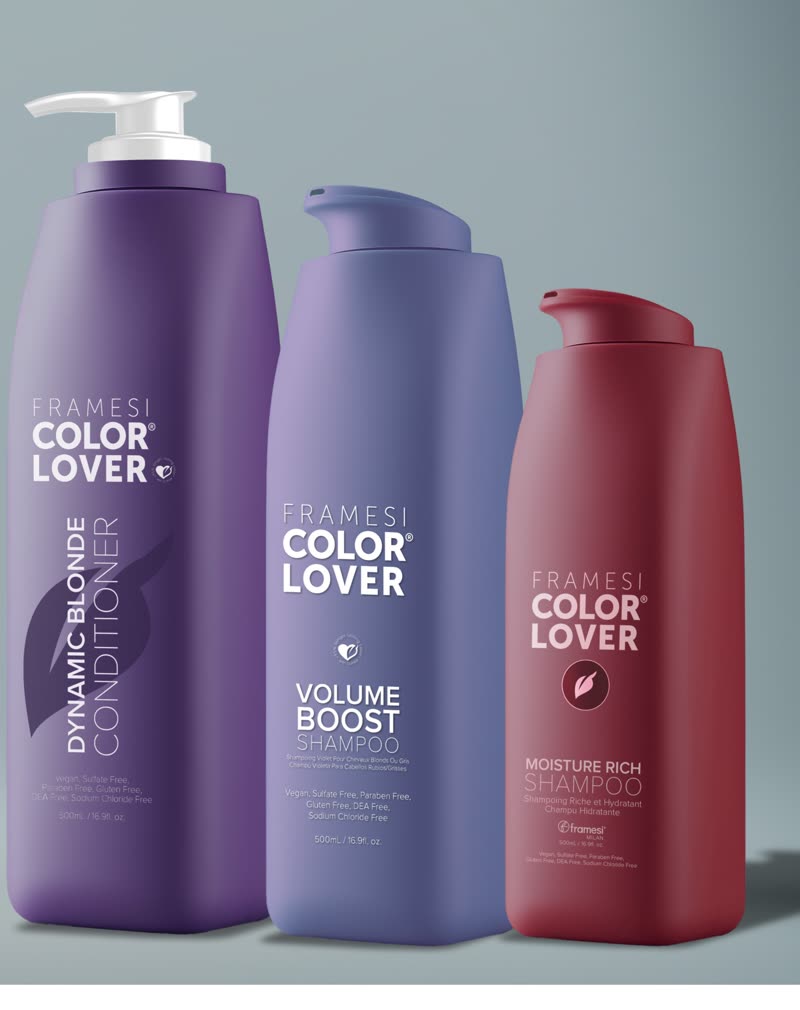 Purple, lavender and red Color Lover bottles for different formulas
